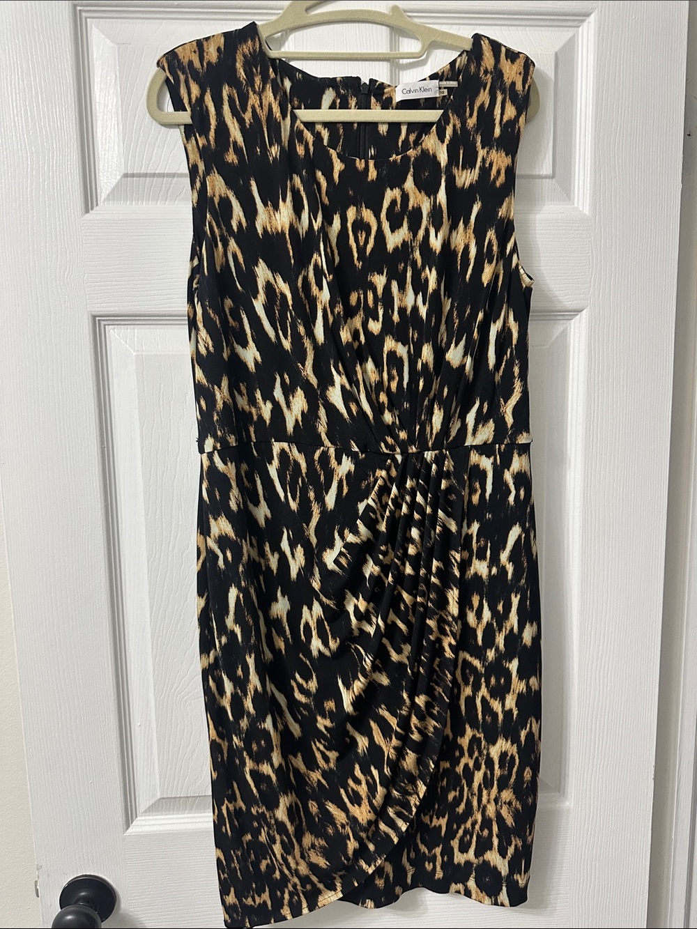 Calvin Klein Black and Tan Leopard Print Sleeveless Dress